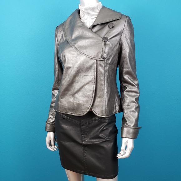 🌠 KUZU Mod Pewter Metallic Leather Jacket // (GENUINE LEATHER) - Picture 3 of 8